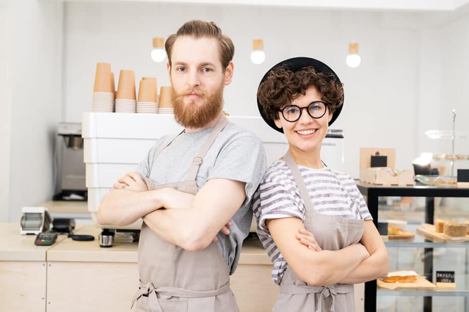 Replay Products | Two people standing in front of a bakery emphasizing Eco-Friendly Packaging.