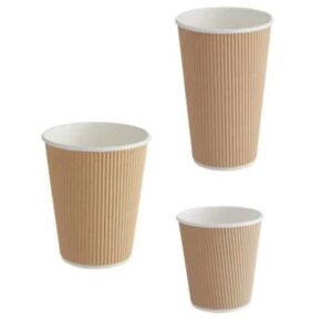 Replay Products | Three Diamond Emboss Paper Cups on a white background.