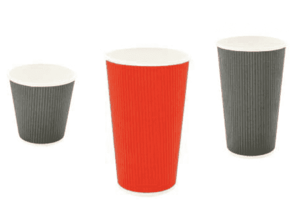 Replay Products | Three Ripple Wall Paper Cups from Replay Products on a white surface.